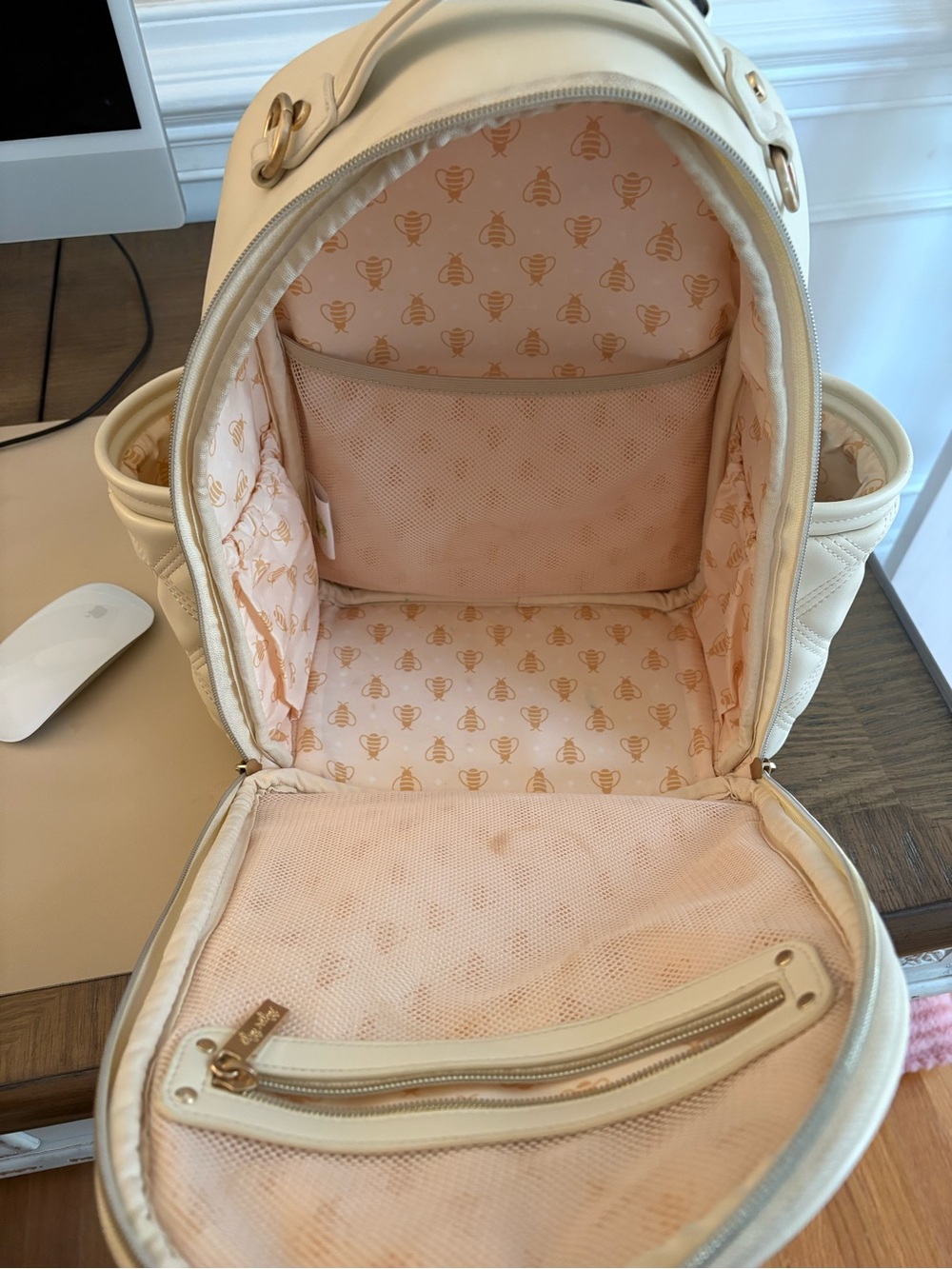 Itzy Ritzy Cream Quilted Backpack - Picture 2 of 5